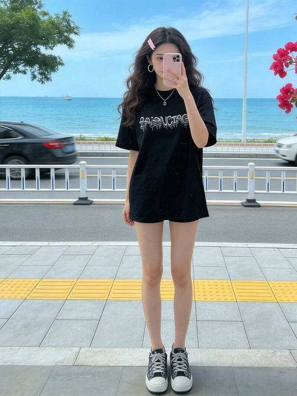 Balenciaga Slime Tee Print Short-Sleeve Shirt- Black