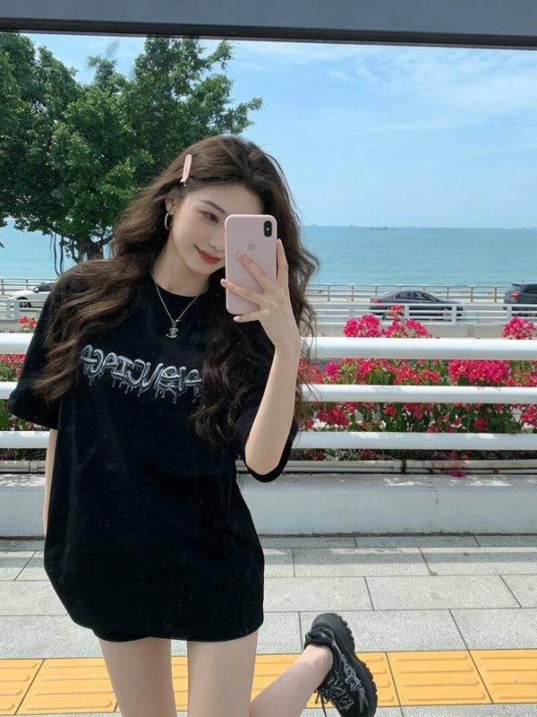 Balenciaga Slime Tee Print Short-Sleeve Shirt- Black