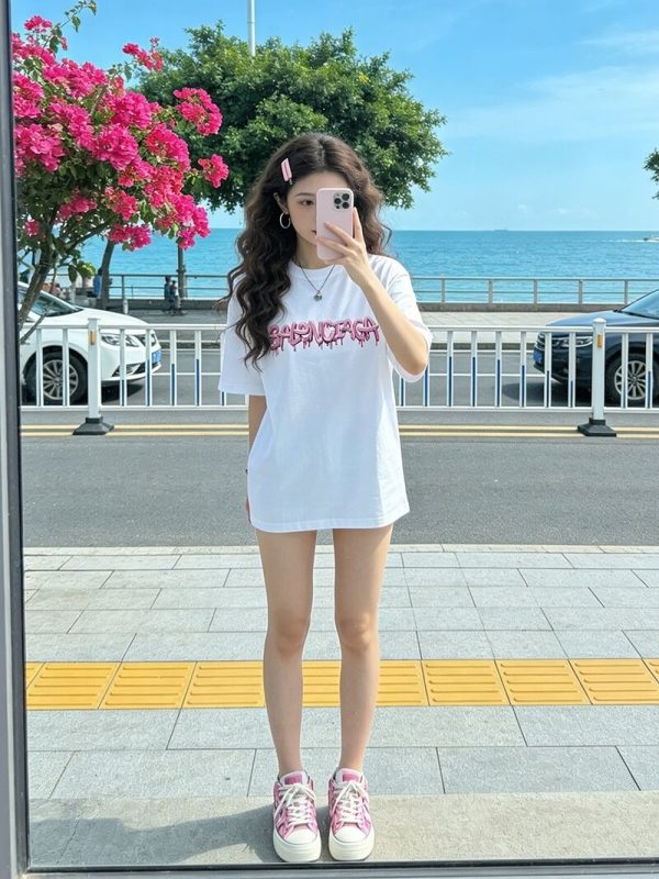 Balenciaga Slime Tee Print Short-Sleeve Shirt- White