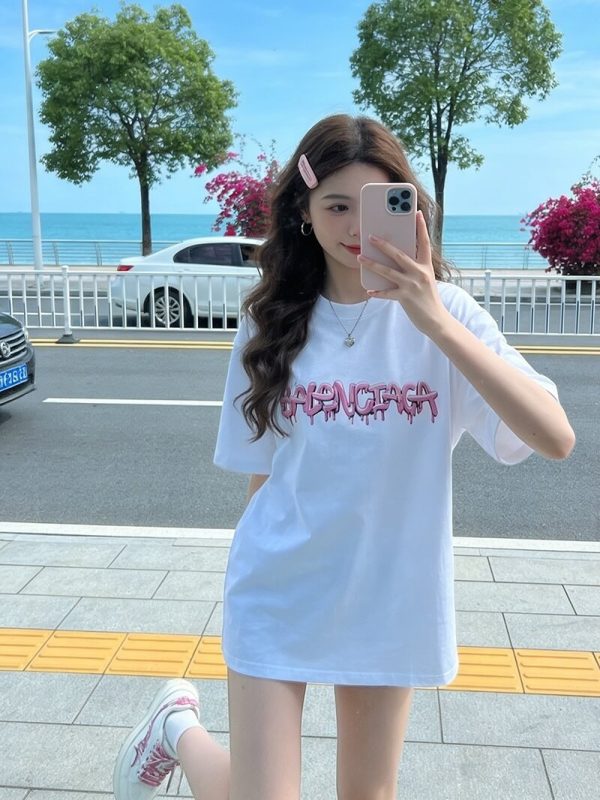 Balenciaga Slime Tee Print Short-Sleeve Shirt- White