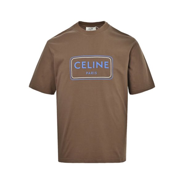 Celine Square Letter Print Short-Sleeved Shirt- Brown