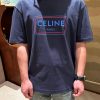 Celine Square Letter Print Short-Sleeved Shirt- Navy Blue