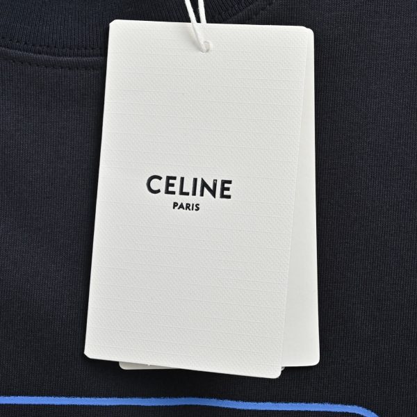Celine Square Letter Print Short-Sleeved Shirt- Navy Blue