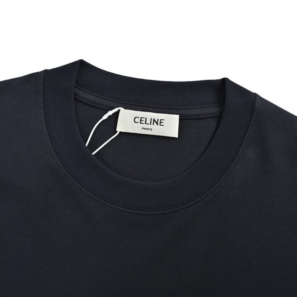 Celine Square Letter Print Short-Sleeved Shirt- Navy Blue
