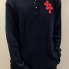 Chrome Hearts Waffle Thermal Cross Patch Henley- Navy Blue