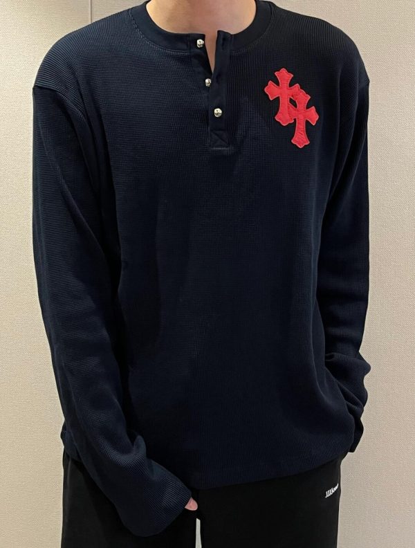 Chrome Hearts Waffle Thermal Cross Patch Henley- Navy Blue