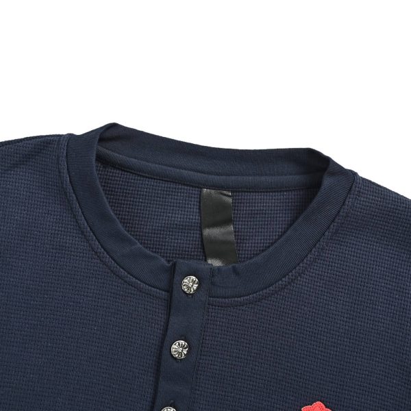 Chrome Hearts Waffle Thermal Cross Patch Henley- Navy Blue