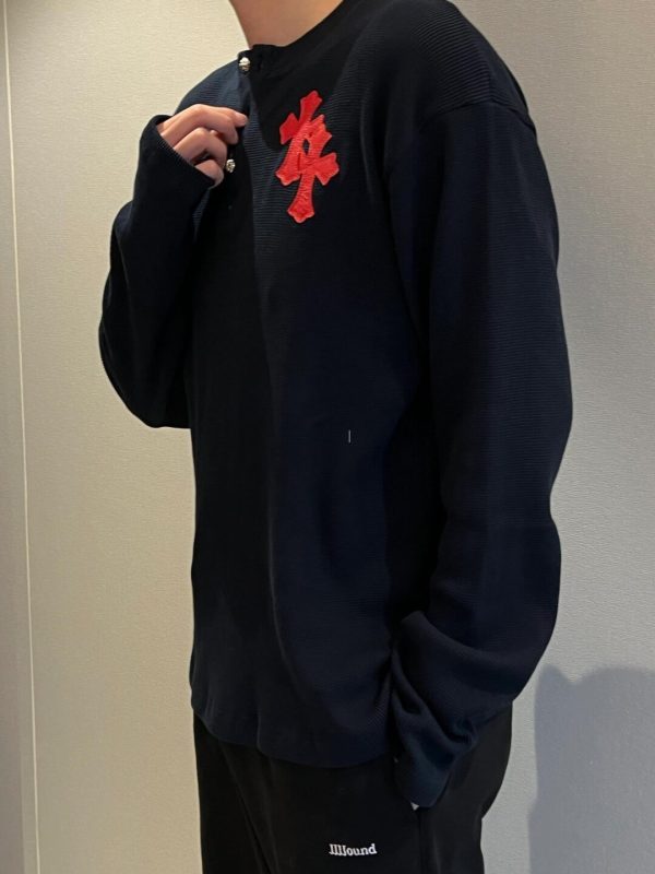 Chrome Hearts Waffle Thermal Cross Patch Henley- Navy Blue