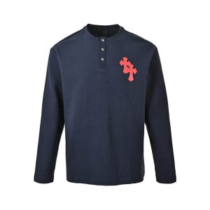 Chrome Hearts Waffle Thermal Cross Patch Henley- Navy Blue