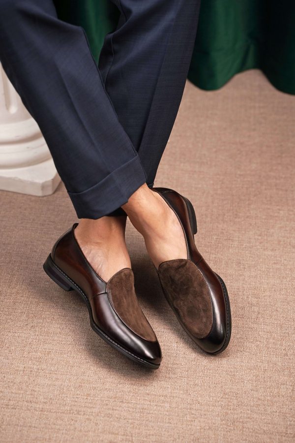 Coffee Leather & Suede "Velvet Crest" Loafer | The Summer Tuxedo Edition