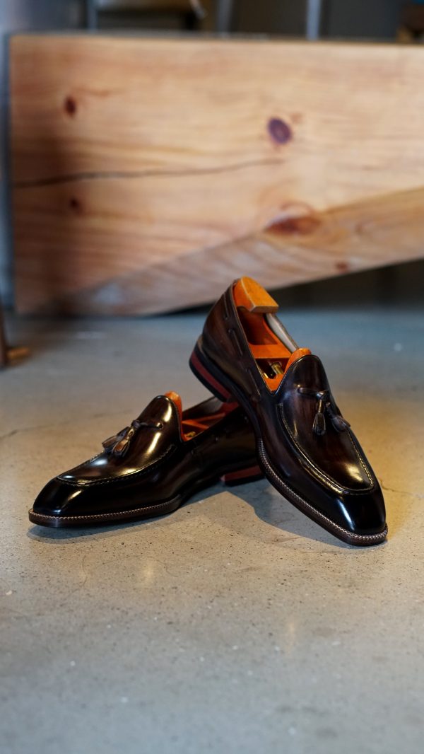 Dark-Brown-Hand-Painted-Patina-Tassel-Loafer (1) Dark Brown Hand-Painted Patina Tassel Loafer