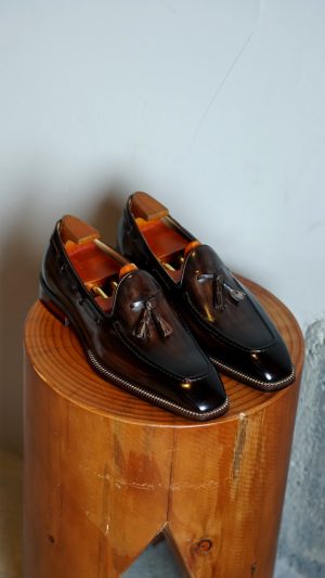 Dark Brown Hand-Painted Patina Tassel Loafer