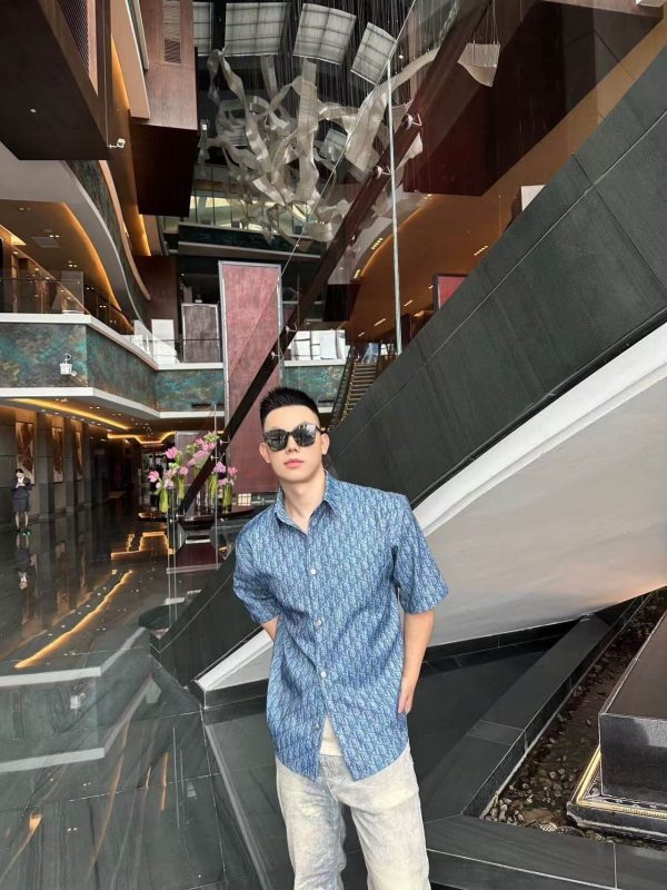 Dior Oblique Short-Sleeved Shirt- Blue