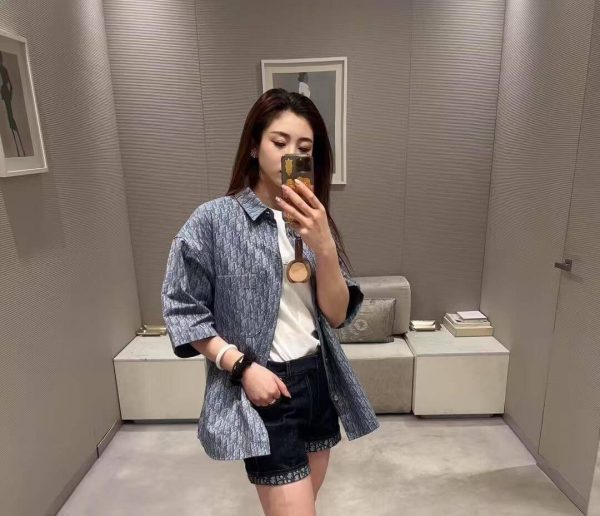 Dior Oblique Short-Sleeved Shirt- Blue