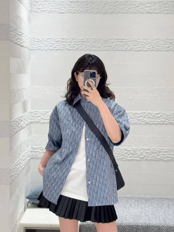 Dior Oblique Short-Sleeved Shirt- Blue