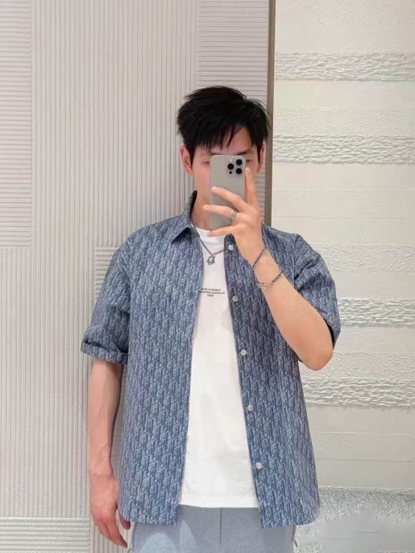 Dior Oblique Short-Sleeved Shirt- Blue