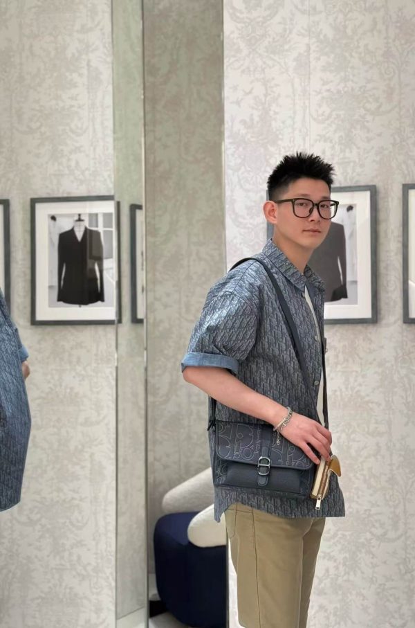 Dior Oblique Short-Sleeved Shirt- Blue