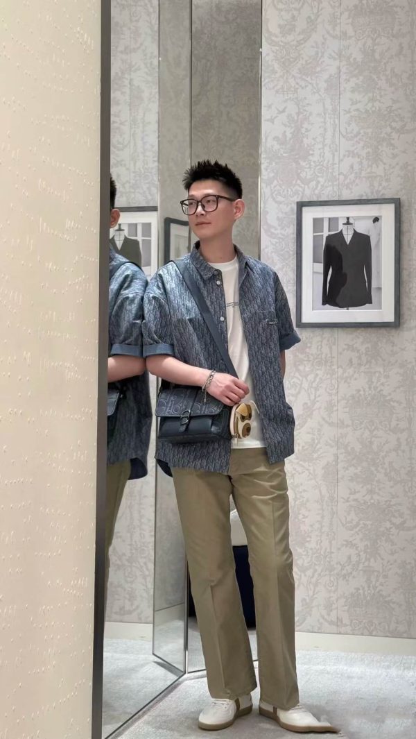 Dior Oblique Short-Sleeved Shirt- Blue