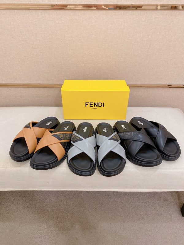 Fendi -men's -FF -jacquard- fabric -slides (1) Fendi men's FF jacquard fabric slides.