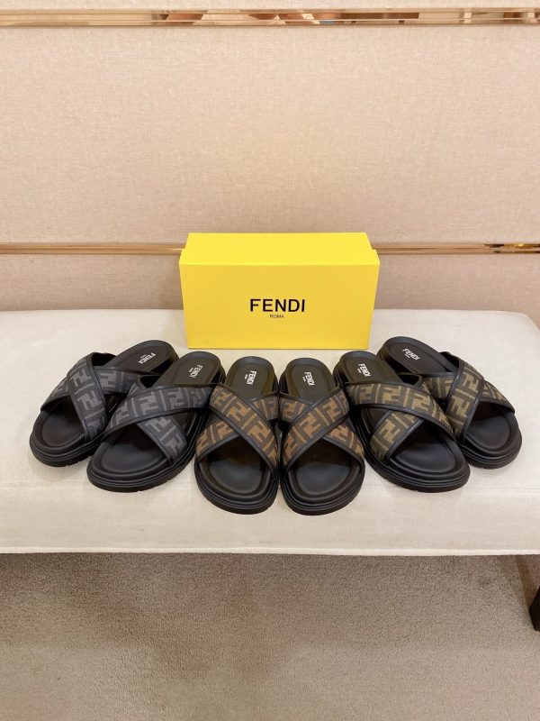 Fendi men's FF jacquard fabric slides.