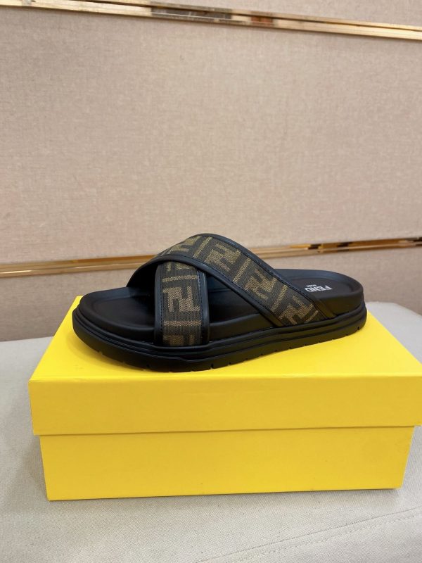 Fendi men's FF jacquard fabric slides.