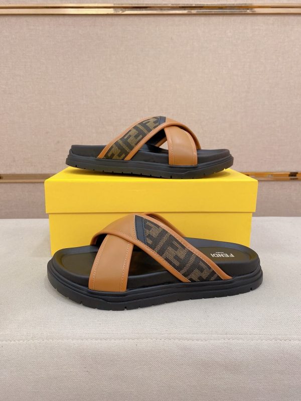 Fendi men's FF jacquard fabric slides.