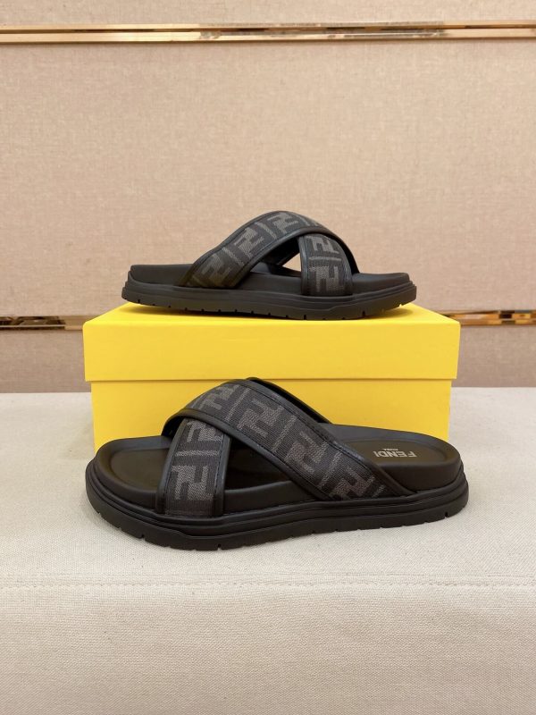 Fendi men's FF jacquard fabric slides.