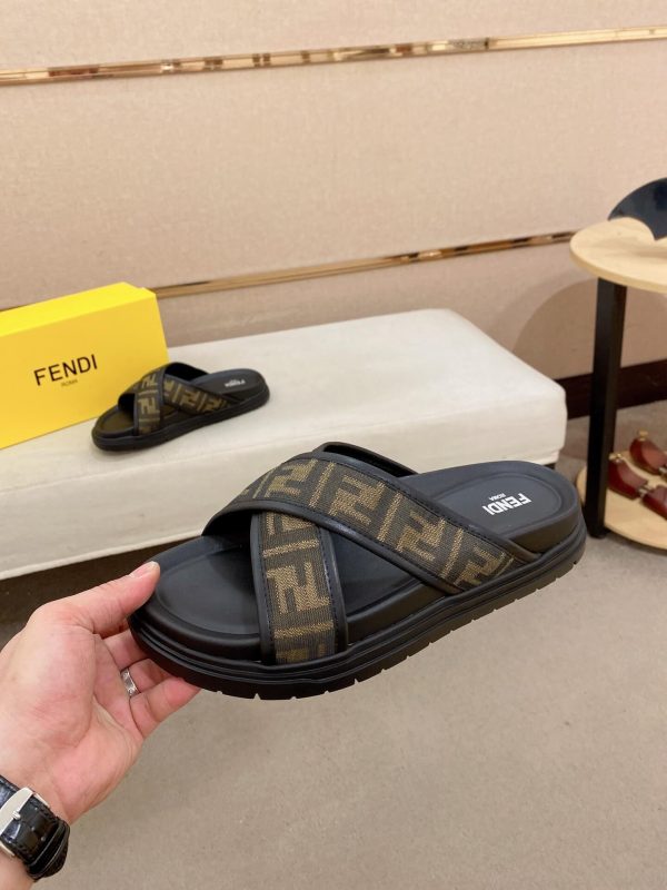 Fendi men's FF jacquard fabric slides.