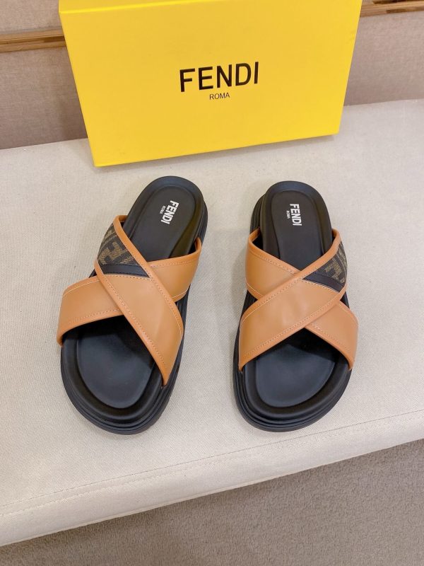 Fendi men's FF jacquard fabric slides.