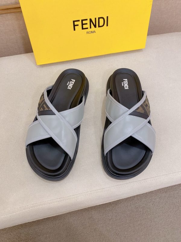 Fendi -men's -FF -jacquard- fabric -slides (4) Fendi men's FF jacquard fabric slides.