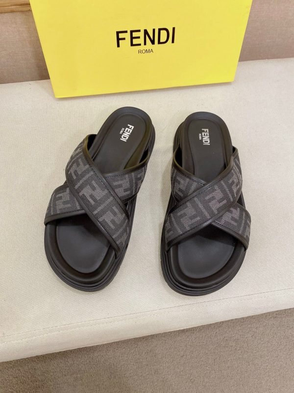 Fendi men's FF jacquard fabric slides.