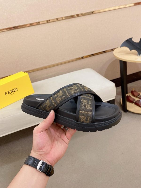 Fendi men's FF jacquard fabric slides.