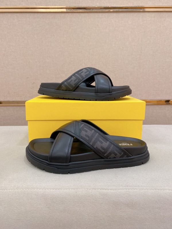 Fendi men's FF jacquard fabric slides.
