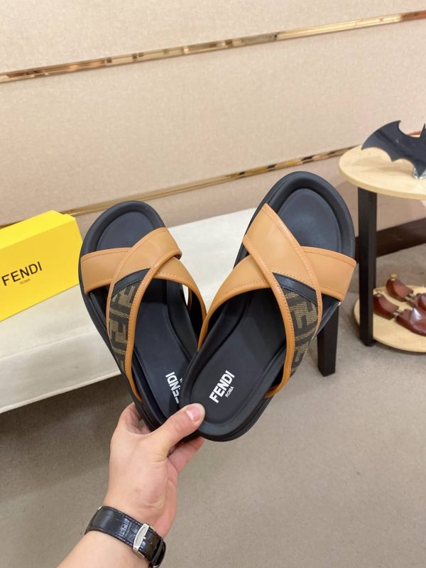 Fendi men's FF jacquard fabric slides.