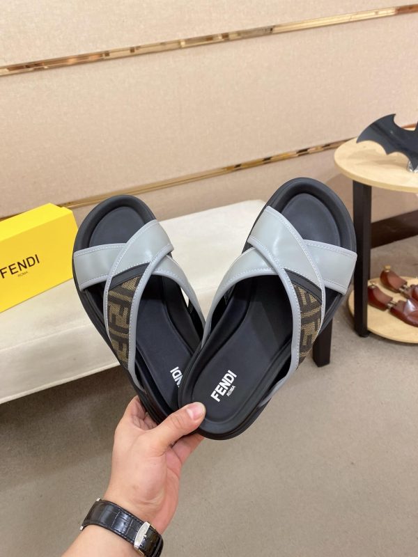 Fendi -men's -FF -jacquard- fabric -slides (5) Fendi men's FF jacquard fabric slides.