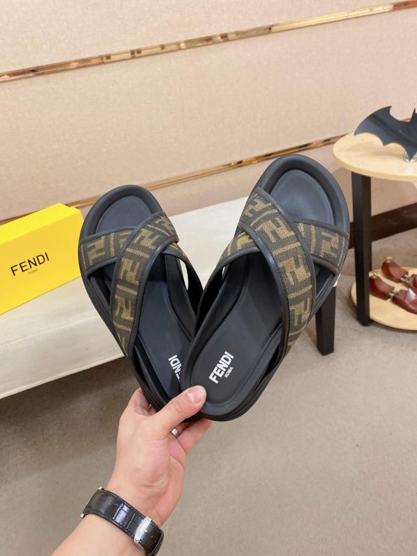 Fendi men's FF jacquard fabric slides.
