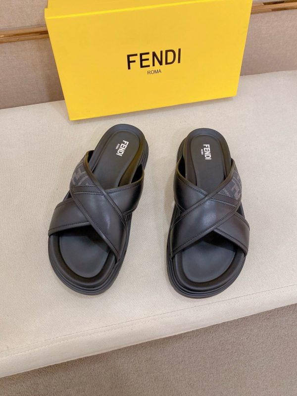 Fendi men's FF jacquard fabric slides.