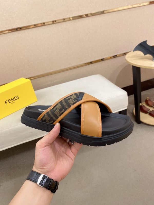 Fendi men's FF jacquard fabric slides.