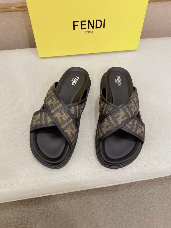 Fendi men's FF jacquard fabric slides.