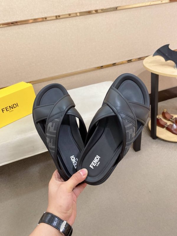Fendi men's FF jacquard fabric slides.