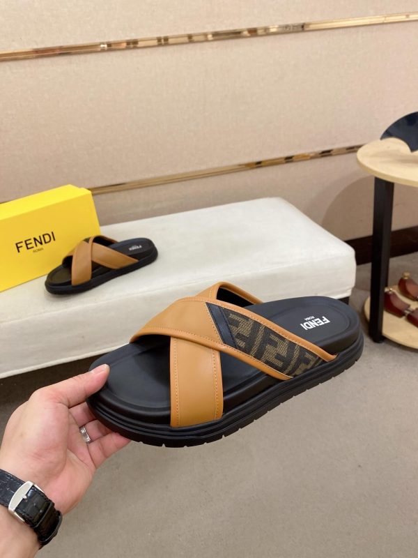 Fendi men's FF jacquard fabric slides.