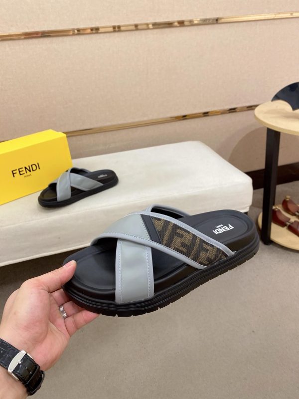Fendi -men's -FF -jacquard- fabric -slides (7) Fendi men's FF jacquard fabric slides.
