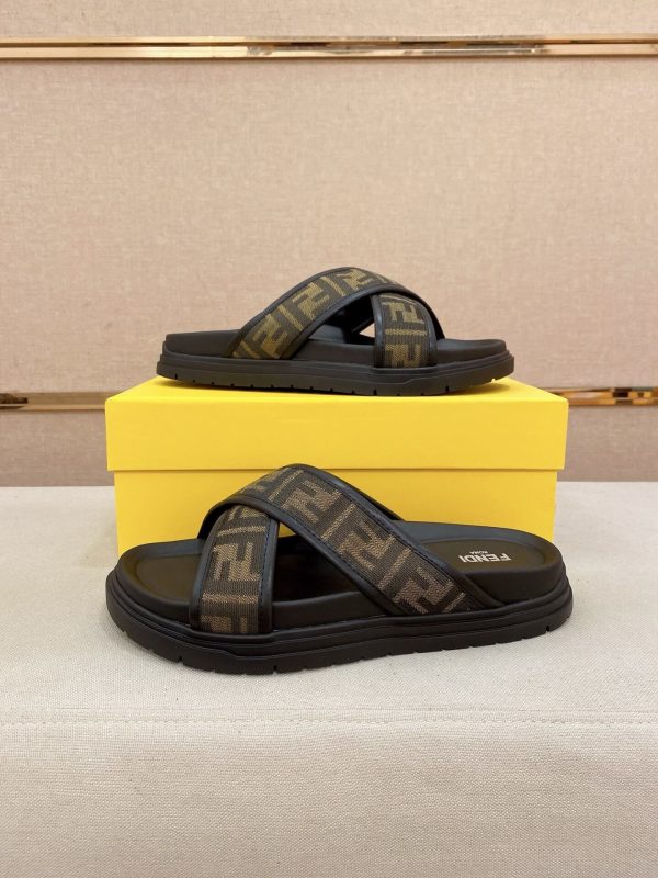 Fendi men's FF jacquard fabric slides.