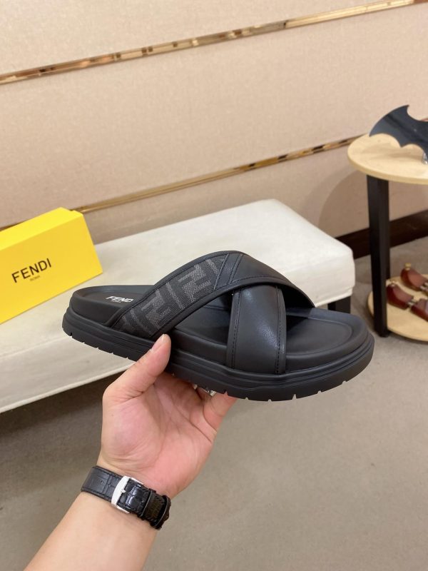 Fendi men's FF jacquard fabric slides.
