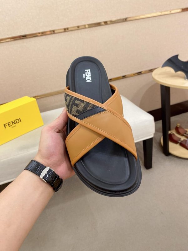 Fendi men's FF jacquard fabric slides.