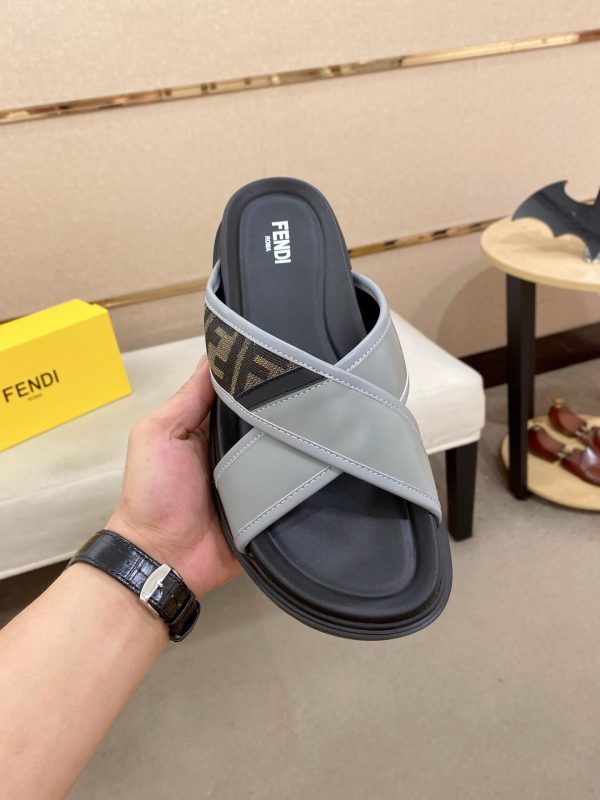 Fendi -men's -FF -jacquard- fabric -slides (8) Fendi men's FF jacquard fabric slides.