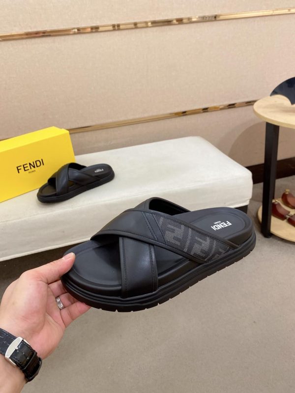 Fendi men's FF jacquard fabric slides.