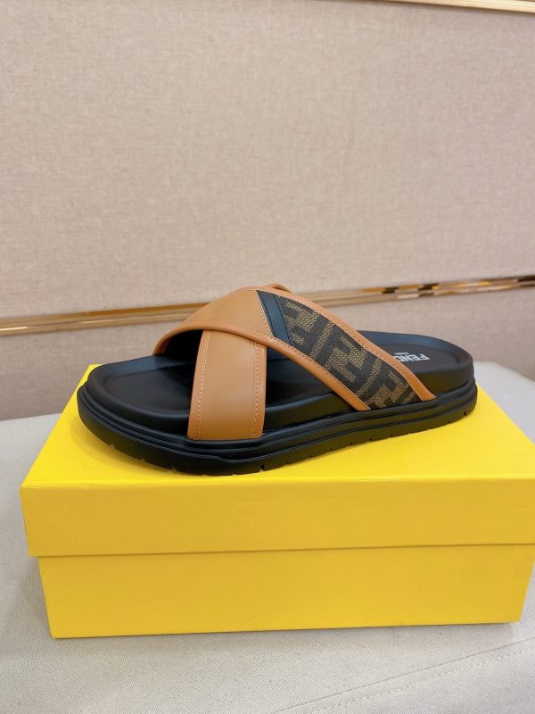 Fendi men's FF jacquard fabric slides.