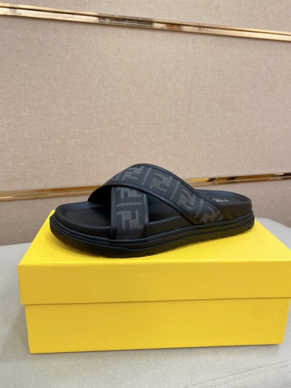 Fendi men's FF jacquard fabric slides.
