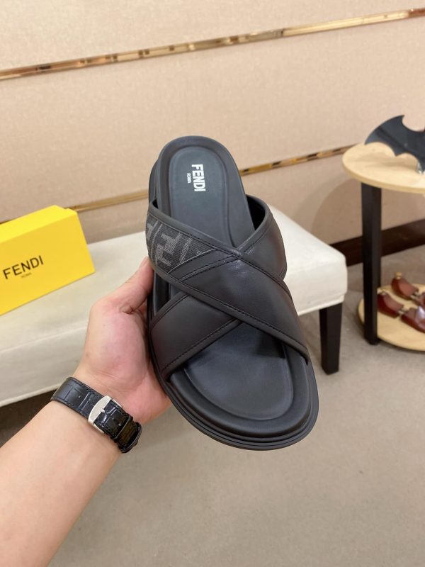 Fendi men's FF jacquard fabric slides.